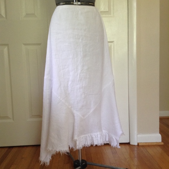CAbi white linen frayed edge asymmetric hem skirt - Picture 1 of 7